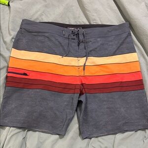 O'Neill Men's Striped Gray and Orange Board Shorts